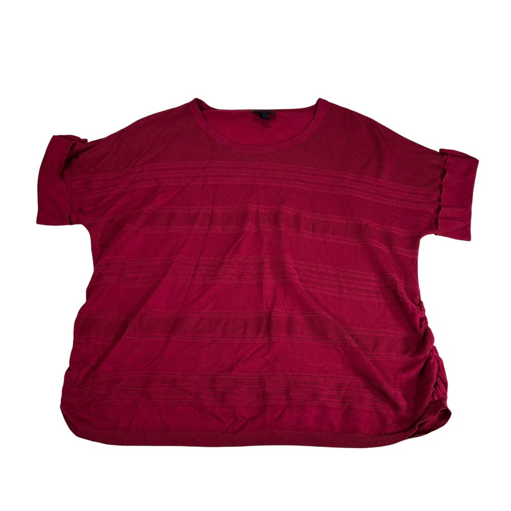 Lane Bryant Womens 22/24 Burgundy Textured Stripe Ruched Knit Top Short Sleeve